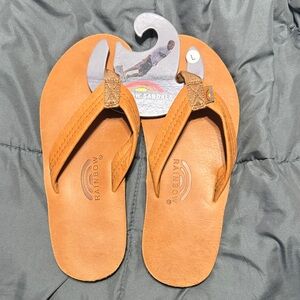 Rainbow Tan Leather Flip-Flops